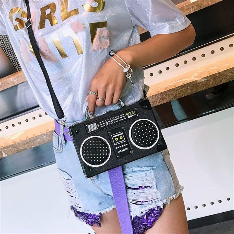 ZaneGear Unique Vintage Radio Shaped Crossbody Bag Women Clip Clasp Shoulder Bag Handbag (Black) - Image 2